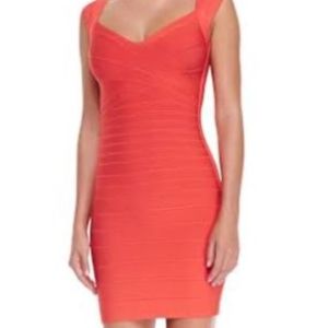 AUTHENTIC HERVE LEGER IN CORAL SWEETHEART NECKLINE - CROSSOVER BODICE